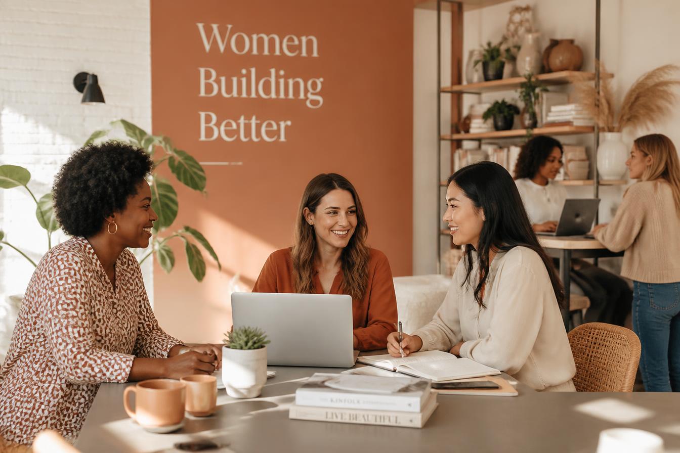 Women entrepreneurs collaborating in a bright modern workspace